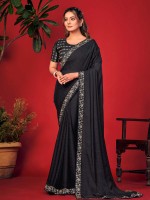 Black Satin Jacquard Saree With Readymade Blouse